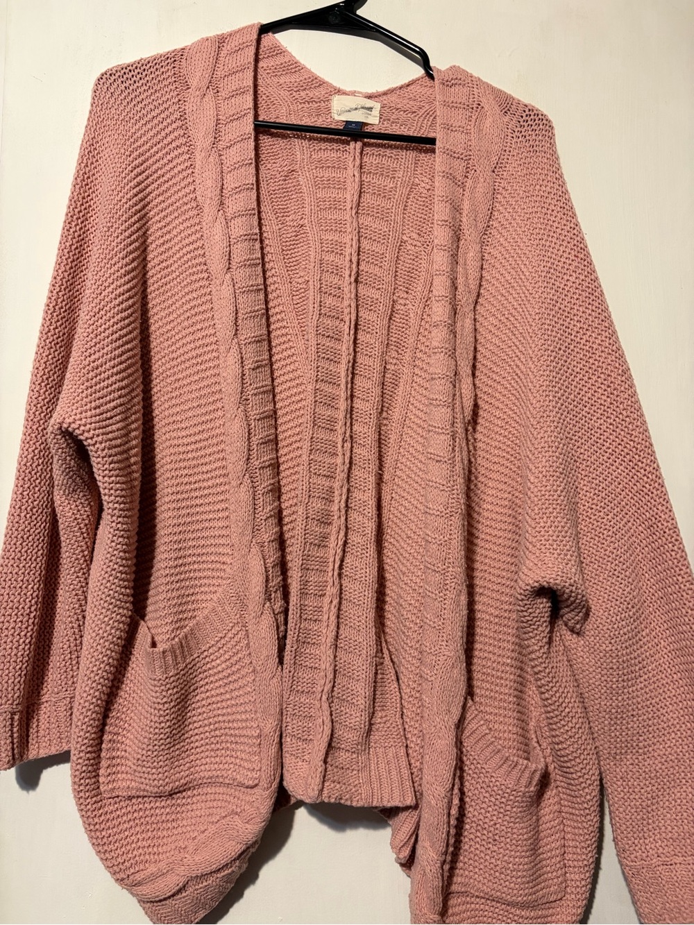 Cozy Open-Front Cable Trim Cardigan - Dusty Rose